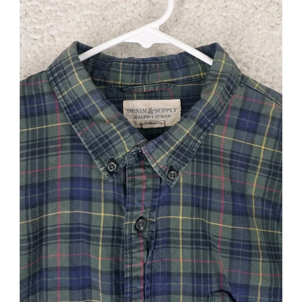 Denim & Supply Ralph Lauren Mens XXL Green Plaid Long Sleeve Button Down Shirt
